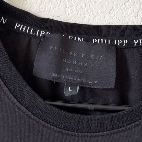 Philipp Plein Homme Black T-Shirt with Metal Patch Details Size L - Picture 2 of 11